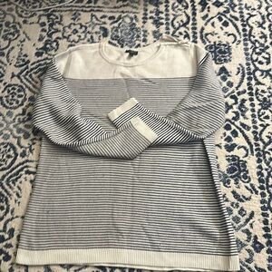 Talbots blue and white striped sweater with zip shoulder accent size X